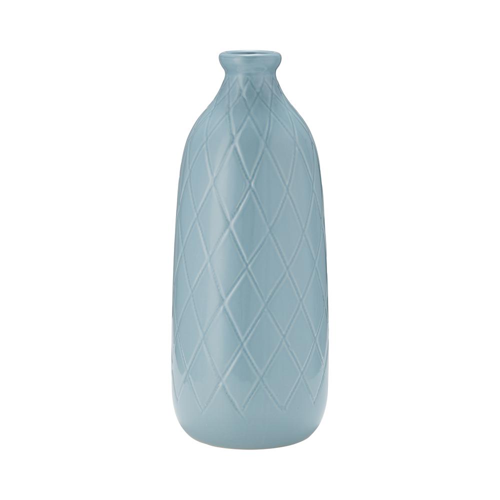Cer, 16" Plaid Textured Vase, Cameo Blue. Picture 2