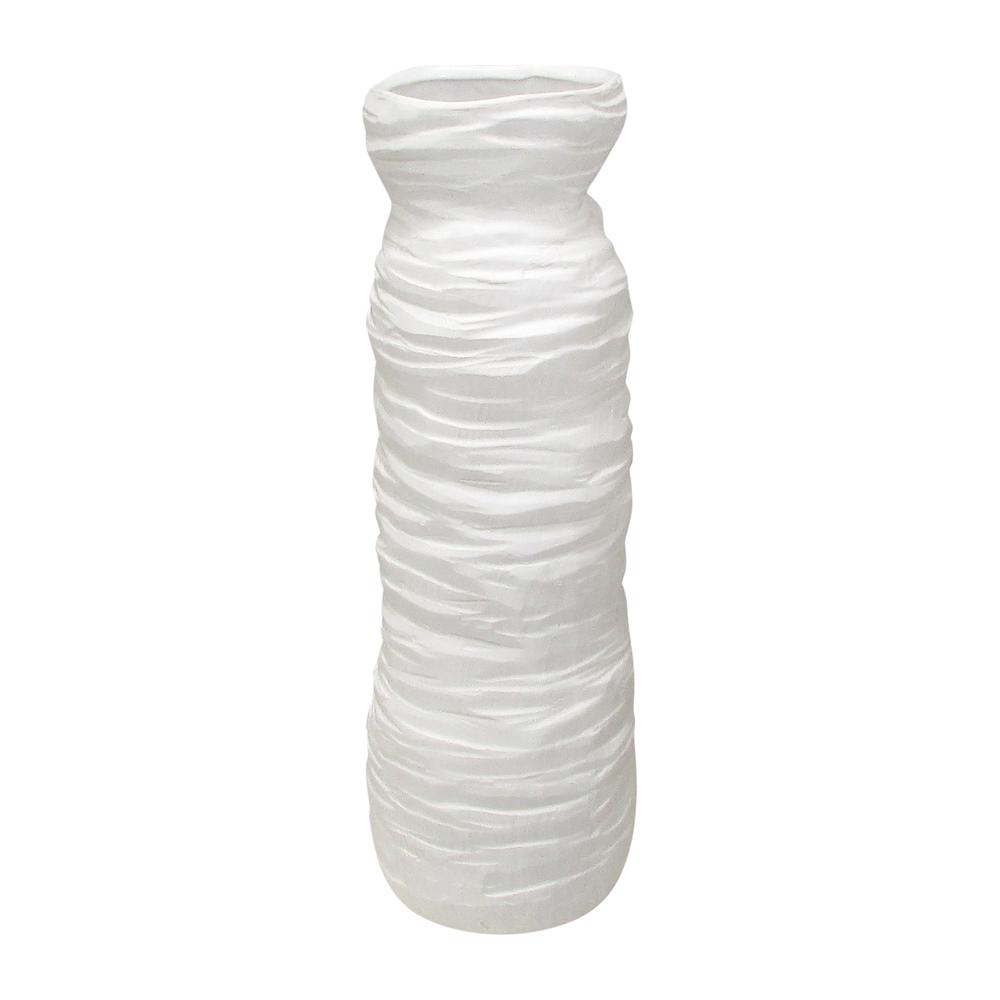 19" Horizontal Ribbed Matte Vase, Ivory. Picture 1