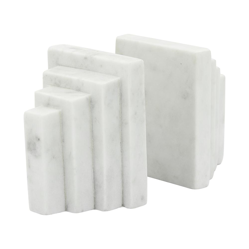 S/2 Marble 5"h Block Bookends, White. Picture 1
