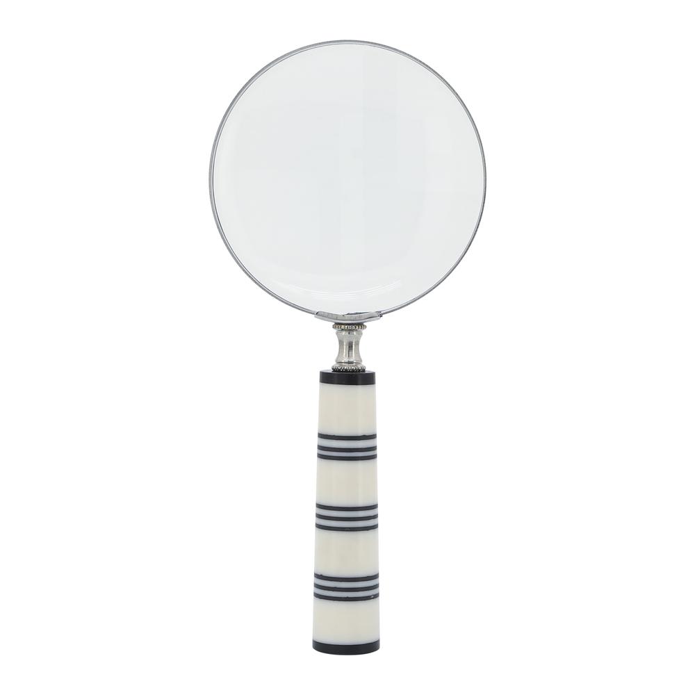 Resin, 4"d Striped Magnifying Glass, Black/white. Picture 1