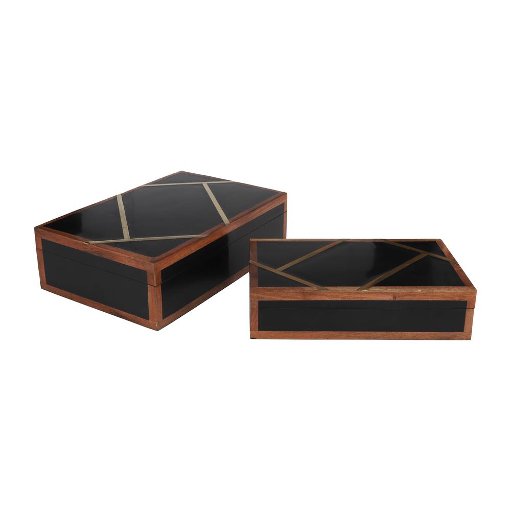Resin, S/2 10/12" Boxes W/ Gold Inlay, Black. Picture 3