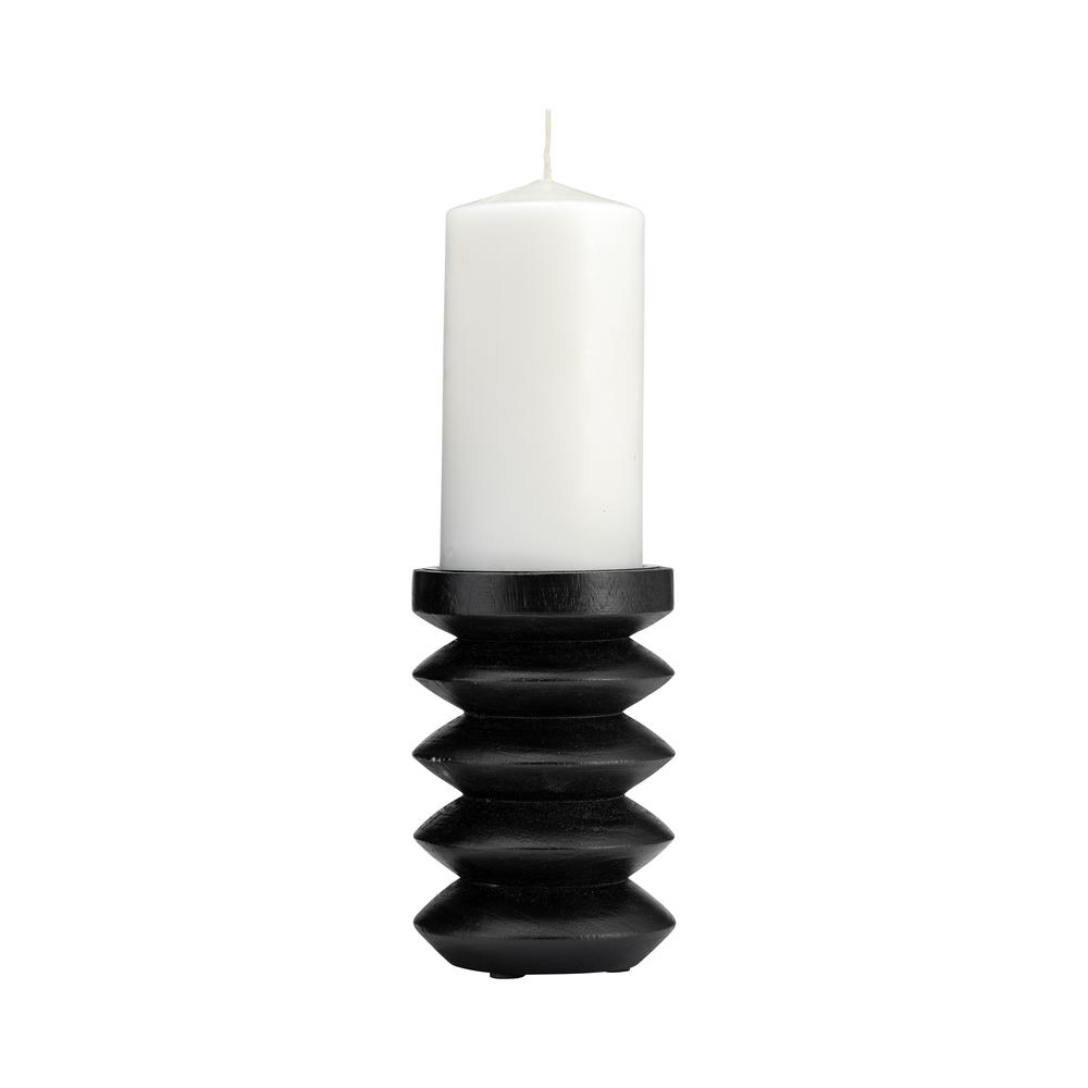 Wood, 6"h Accordion Candle Holder, Black. Picture 2