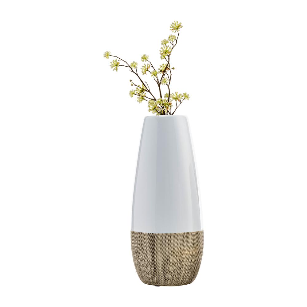 Cer, 13"h 2-tone Vase, Creme/white. Picture 2