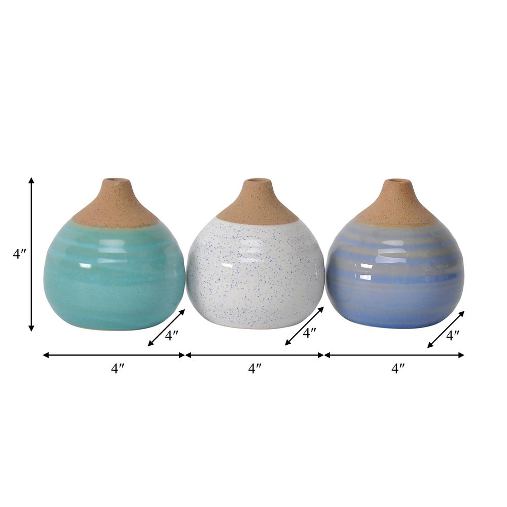 S/3 Glazed Bud Vases, Blue/turq/white. Picture 2