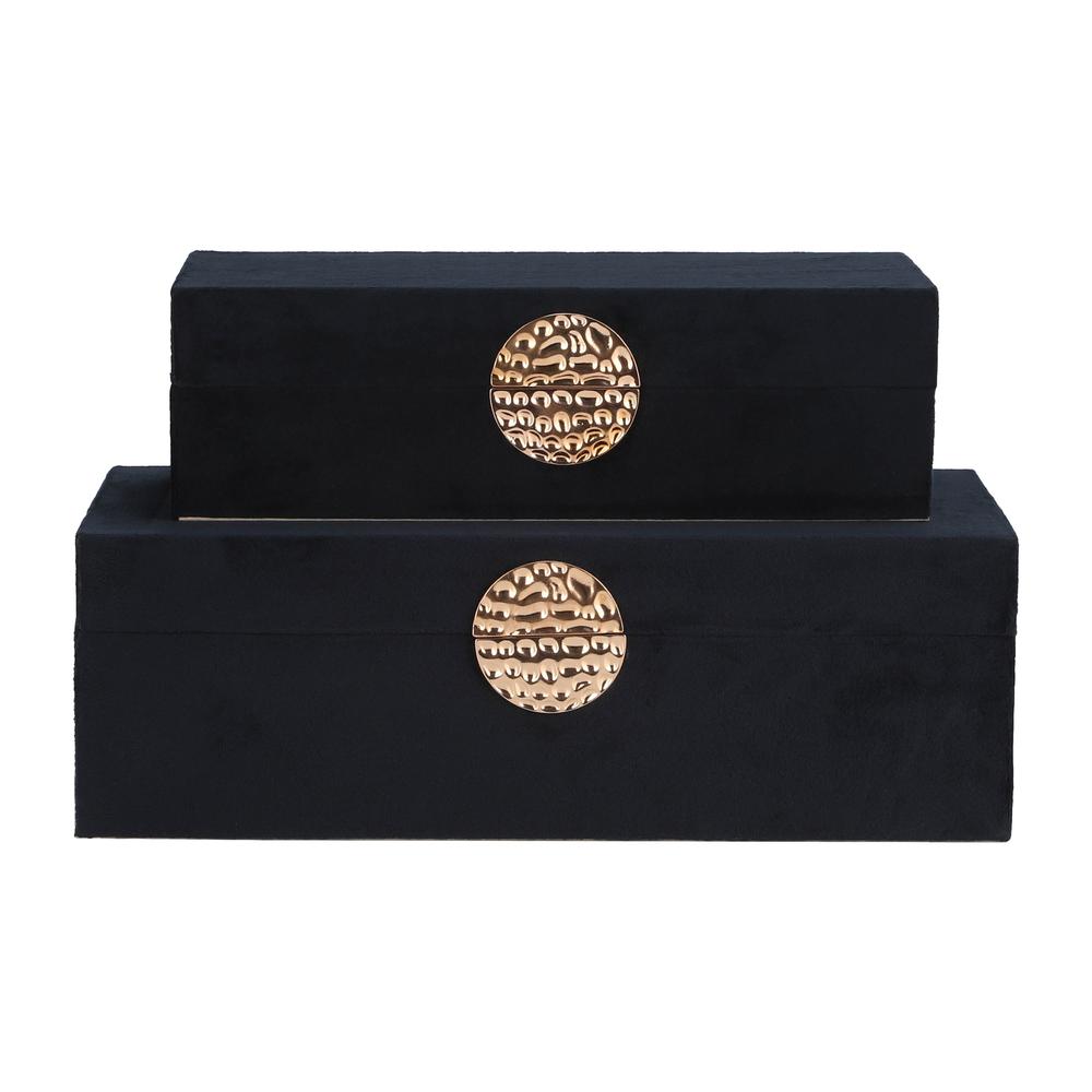Wood, S/2 10/12" Box W/ Medallion, Navy/gold. Picture 6