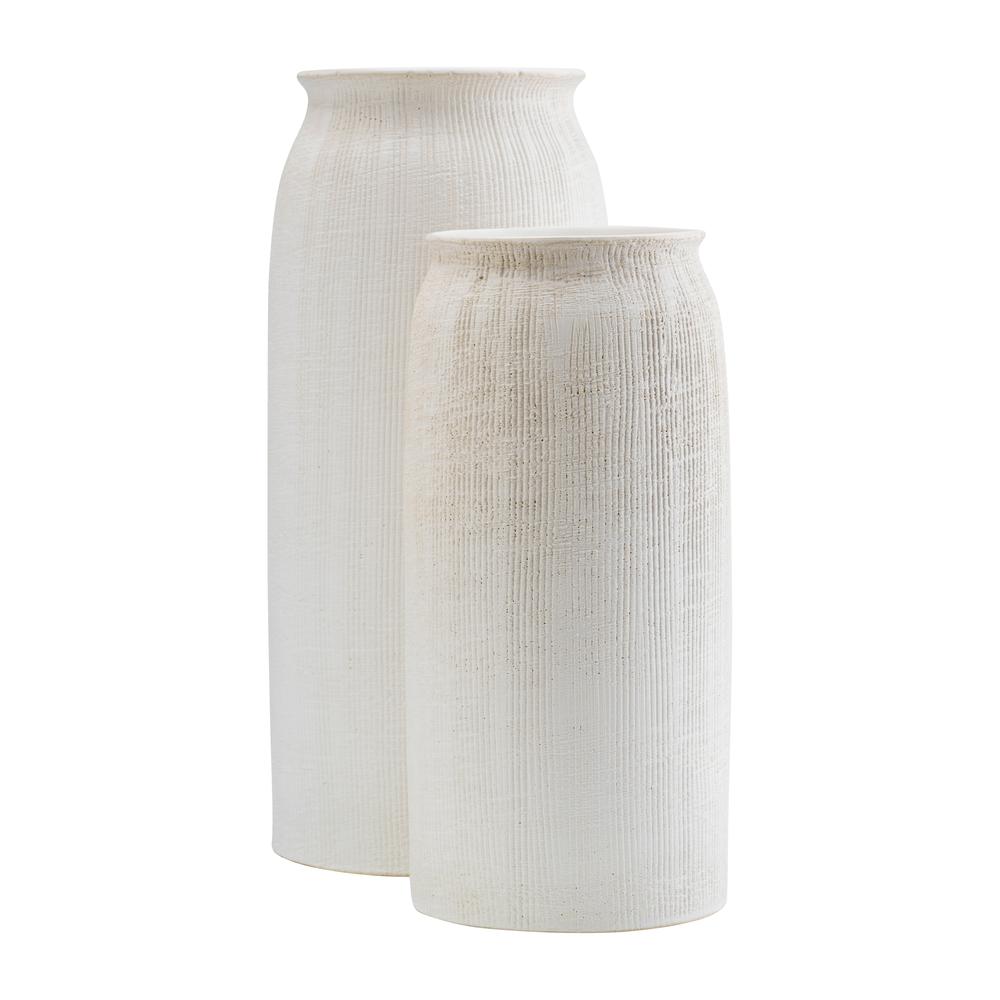 Cer, 16"h Ridged Vase, White. Picture 9