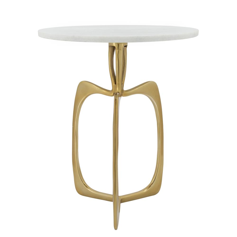 Metal 22" Accent Table W/ White Marble, Gold  Kd. Picture 2