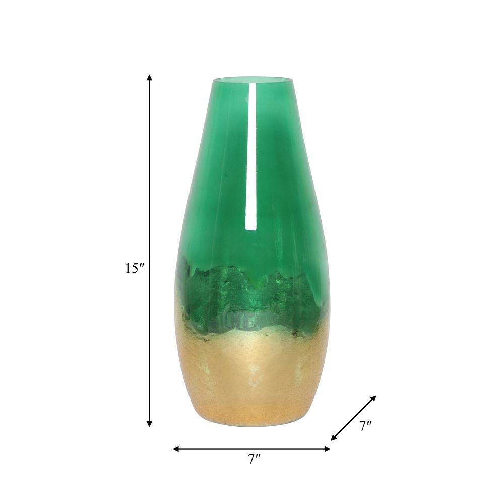 Glass, 15" Gold Dipped Vase, Green. Picture 2
