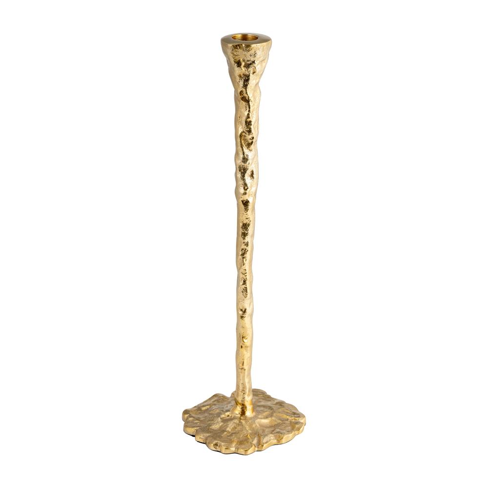Metal, 11" Forged Taper Candleholder, Gold. Picture 2