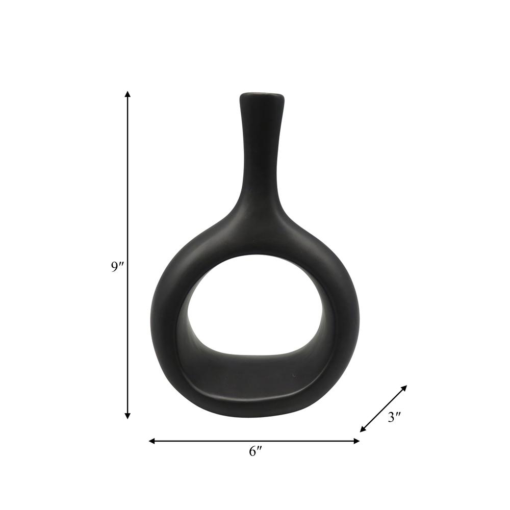 Cer, 9" Curved Open Cut Out Vase, Black. Picture 9
