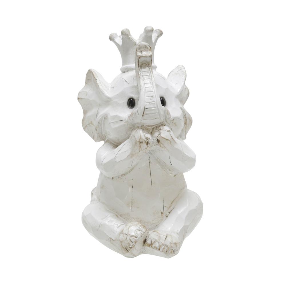 S/3 Resin Hear No,see No Speakno Elephants, White. Picture 4