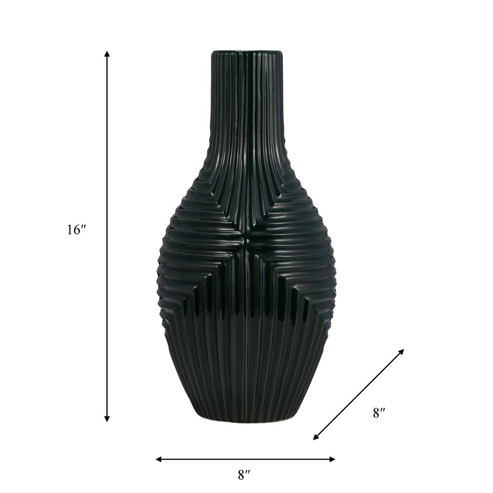 Cer, 16" Tribal Vase, Forest Green. Picture 9