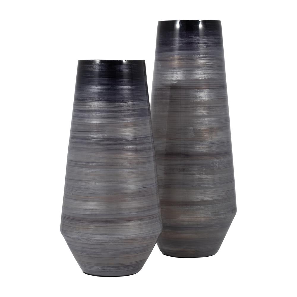Glass, 15" Enameled Vase, Gray/black. Picture 7