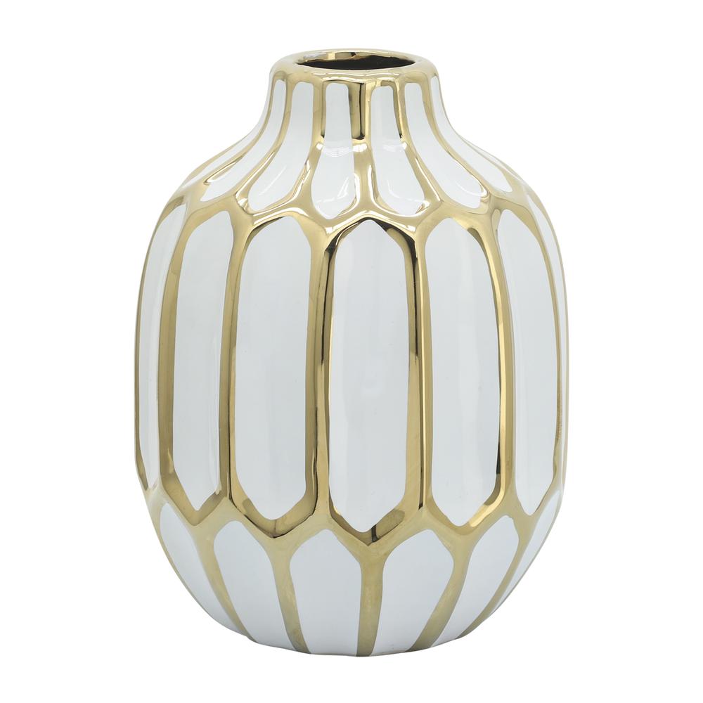 Ceramic Vase 8", White/gold. Picture 2
