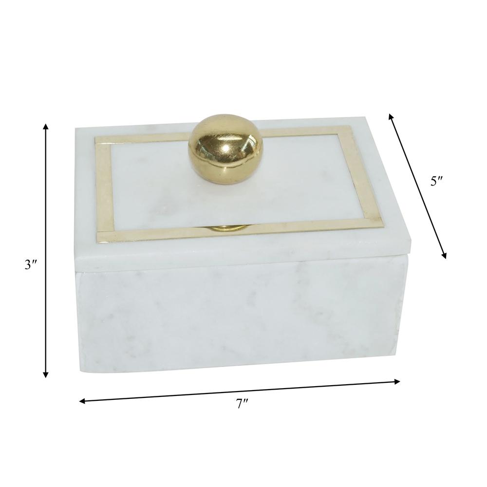 Marble, 7x5 Rectangular Box - Knob, White. Picture 2