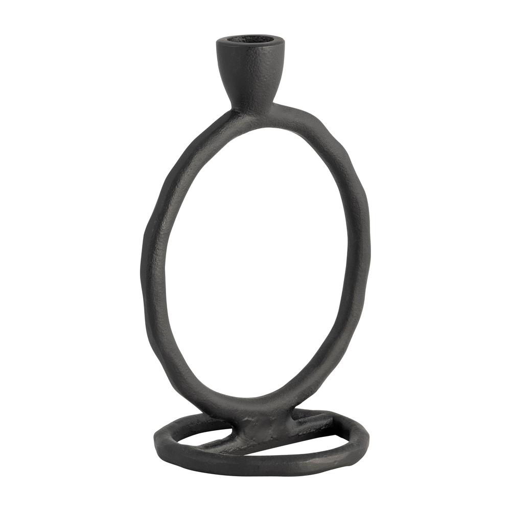 Metal, 8" Round Ring Taper Candleholder, Black. Picture 2