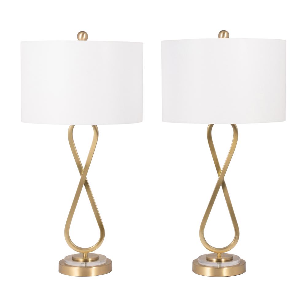 Metal, S/2 28" Infinity Table Lamps, Gold. Picture 1