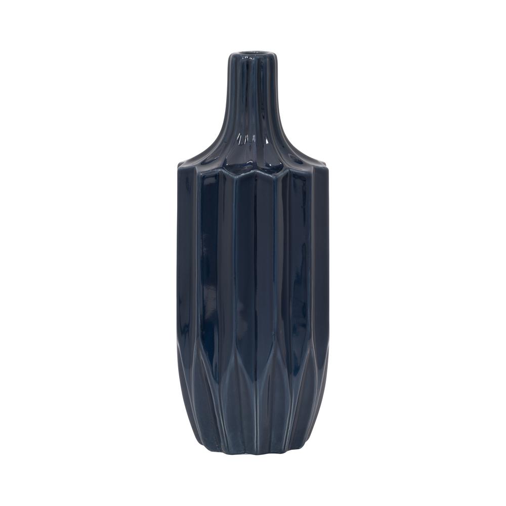 Cer, 13" Fluted Vase, Navy. Picture 2