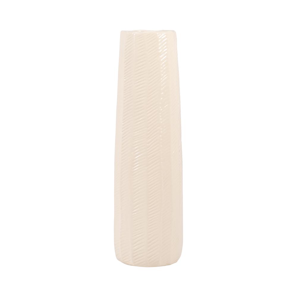 Cer, 16" Etched Lines Cylinder Vase, Cotton. Picture 1