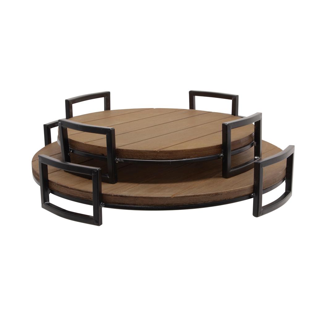 S/2 Round Wood Trays, Brown. Picture 4