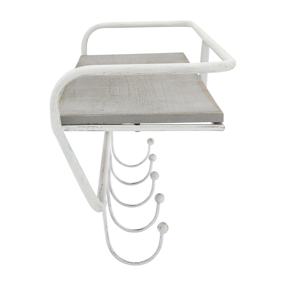 Metal/wood 20" 5  Hook Wall Shelf, White/gray. Picture 3
