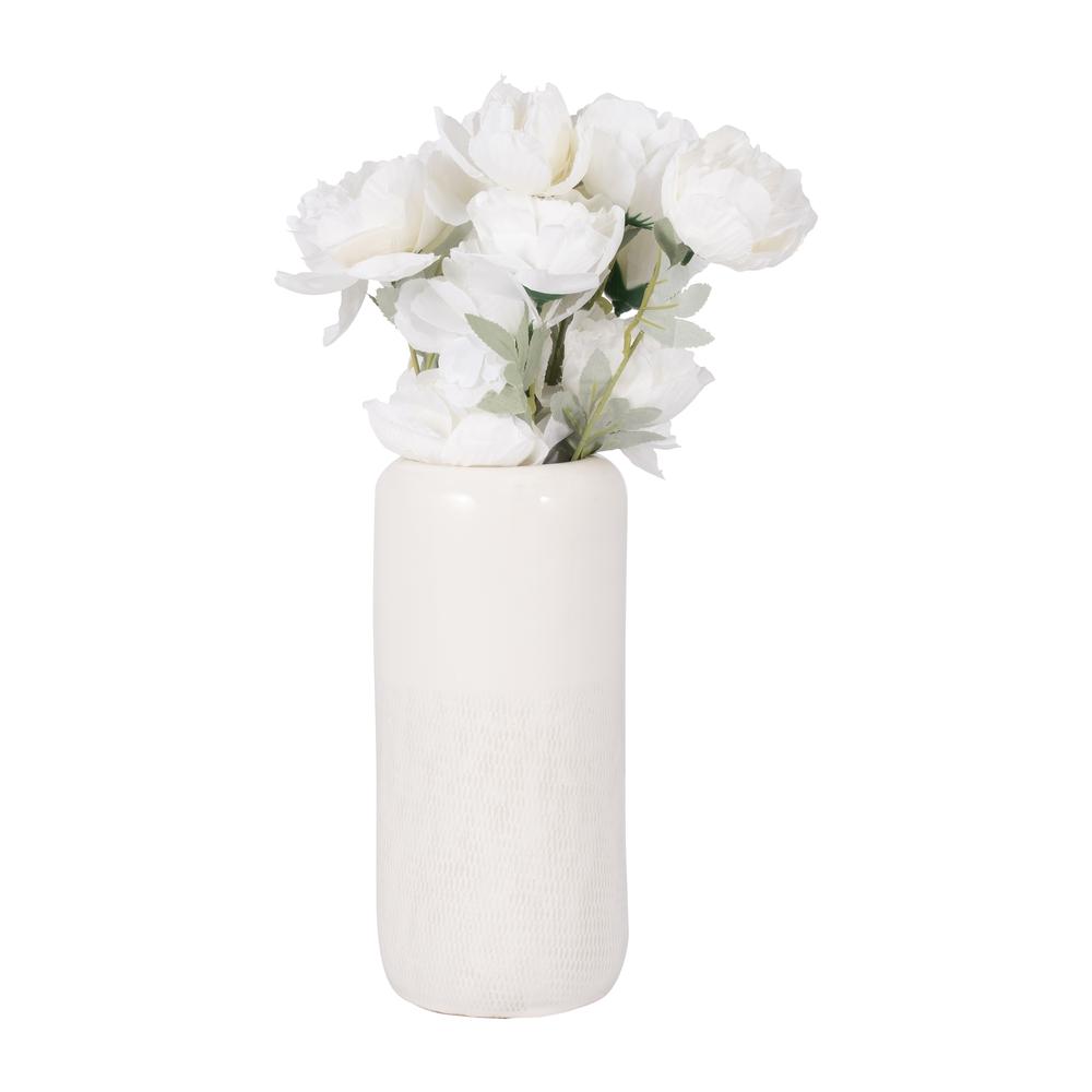 Cer, 12"h Grooved Vase, Ivory. Picture 2