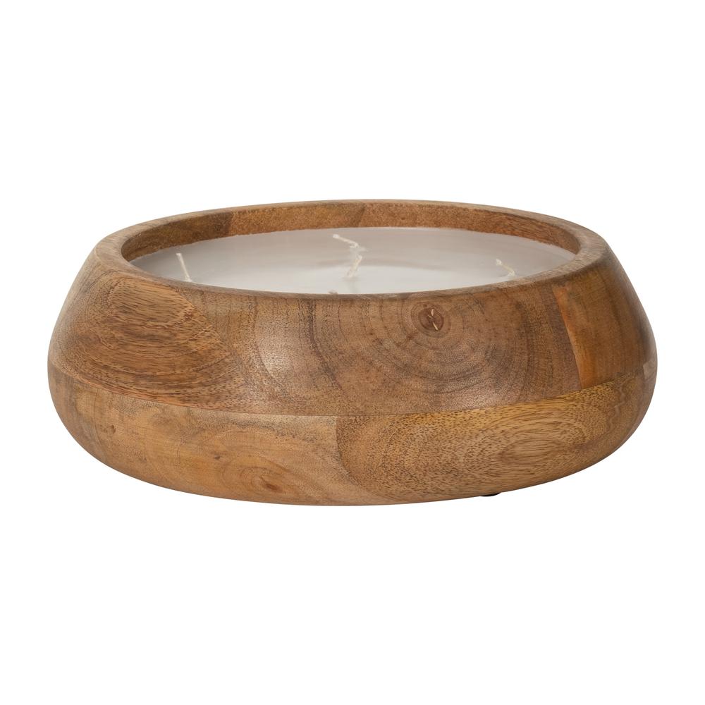 9" 20 Oz Vanilla Modern Wood Bowl Candle, Natural. Picture 1