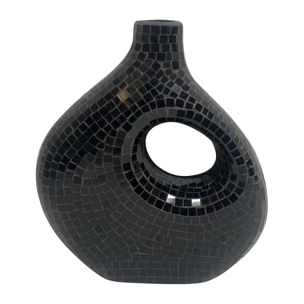 Ecomix, 13" Mosaic Vase, Black. Picture 1
