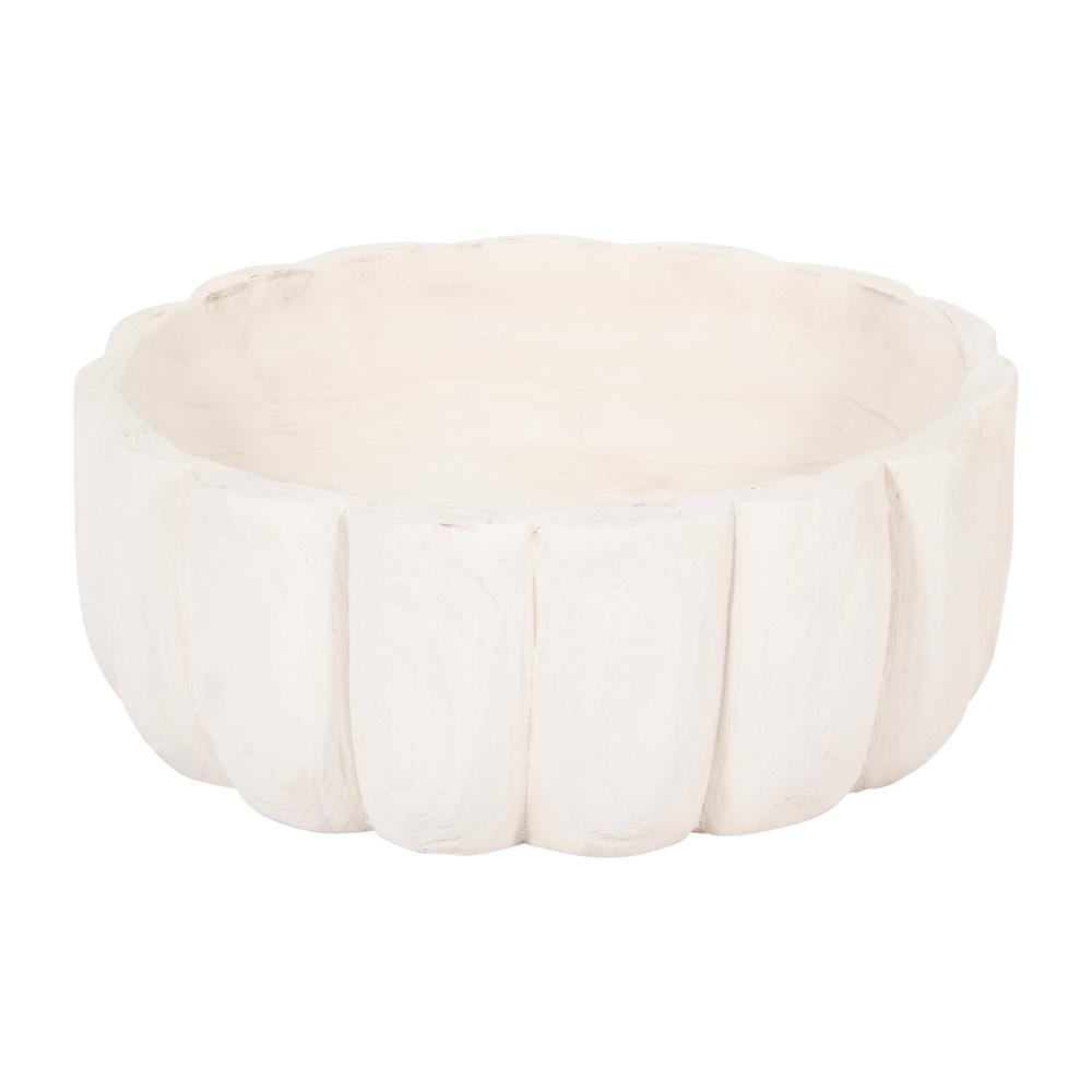 Wood, 9" Scalloped Bowl, White. Picture 1