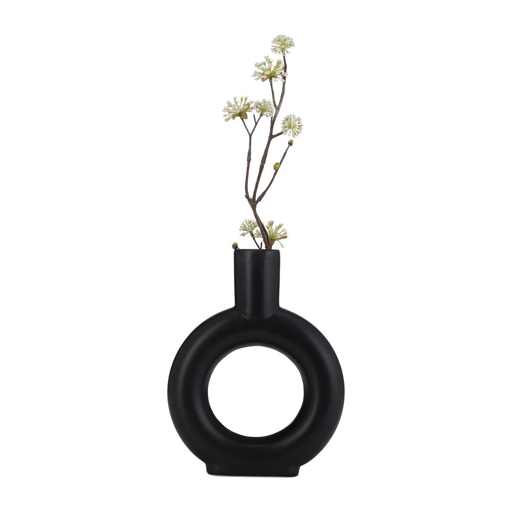Cer, 9" Round Cut-out Vase, Black. Picture 4