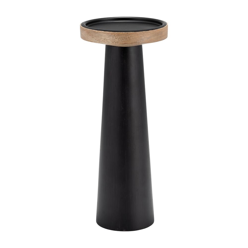 Wood, 12" Flat Candle Holder Stand, Black/natural. Picture 1