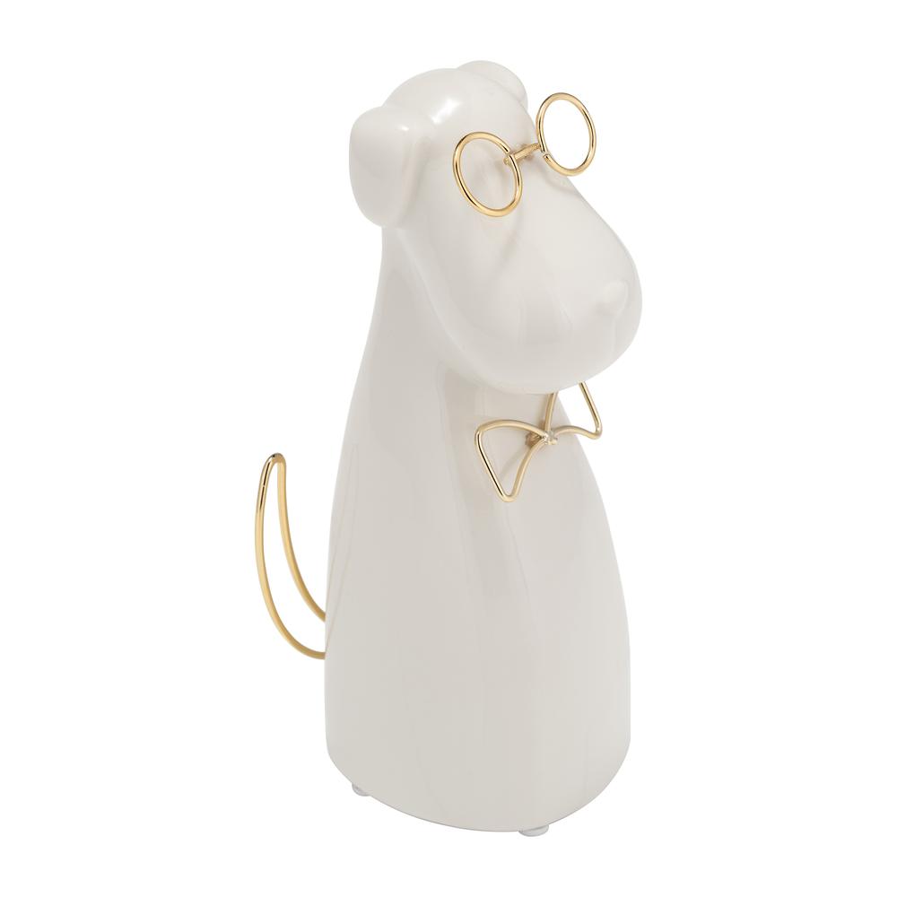 Cer 7"h, Puppy With Gold Glasses And Bowtie, Wht. Picture 6