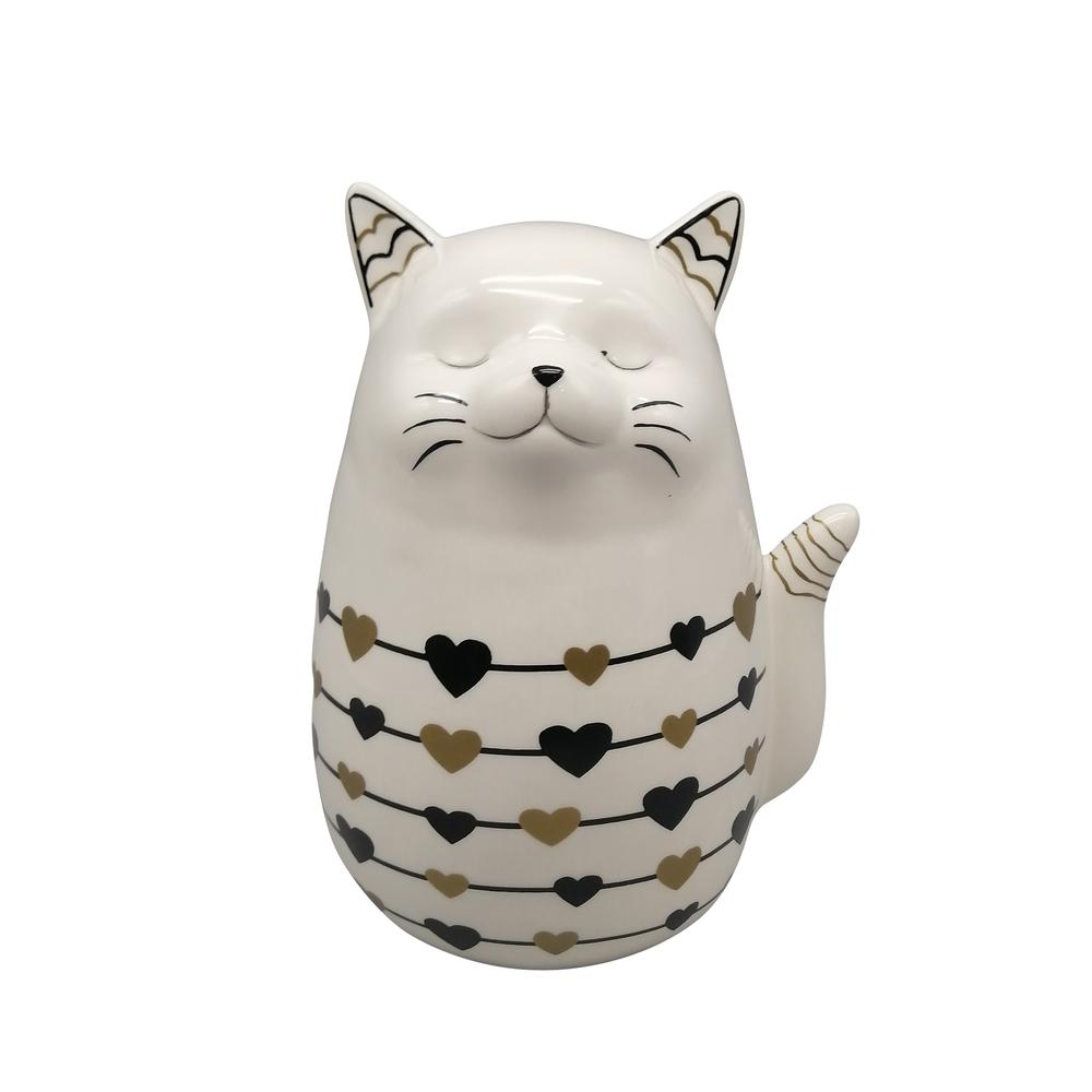 6" Black And Gold Hearts Kitty, White. Picture 1