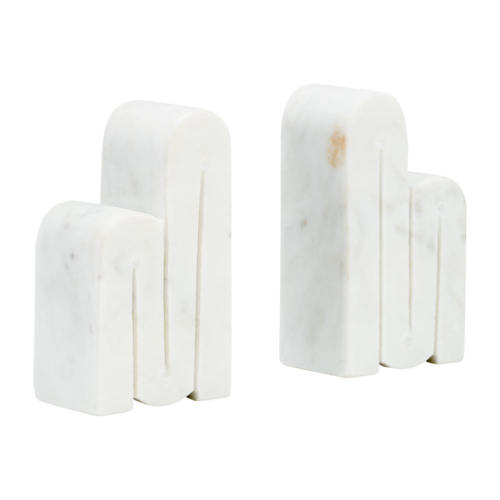 Marble, S/2 6"h Swirly Bookends, White. Picture 1