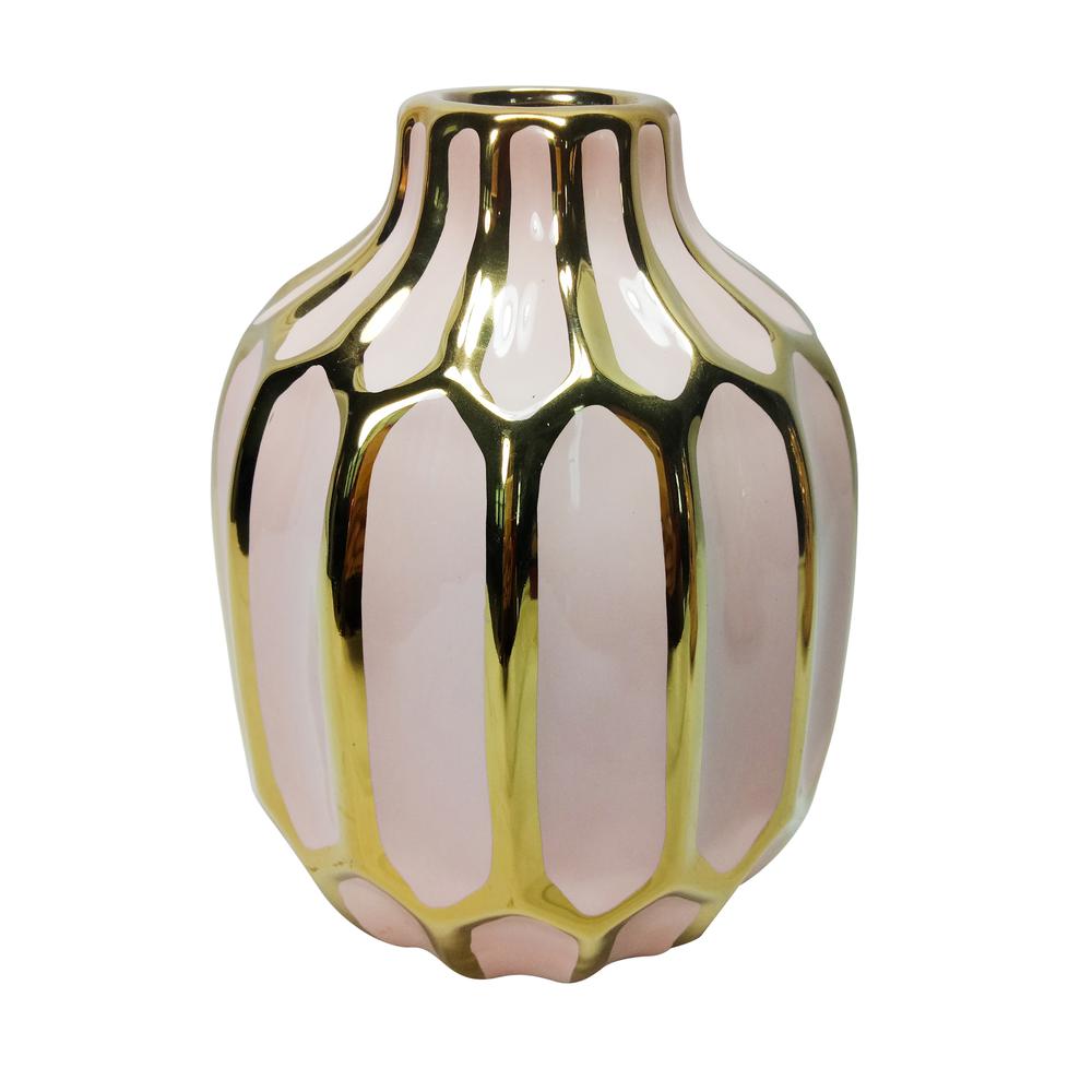 Ceramic Vase 8", Blush/gold. Picture 1