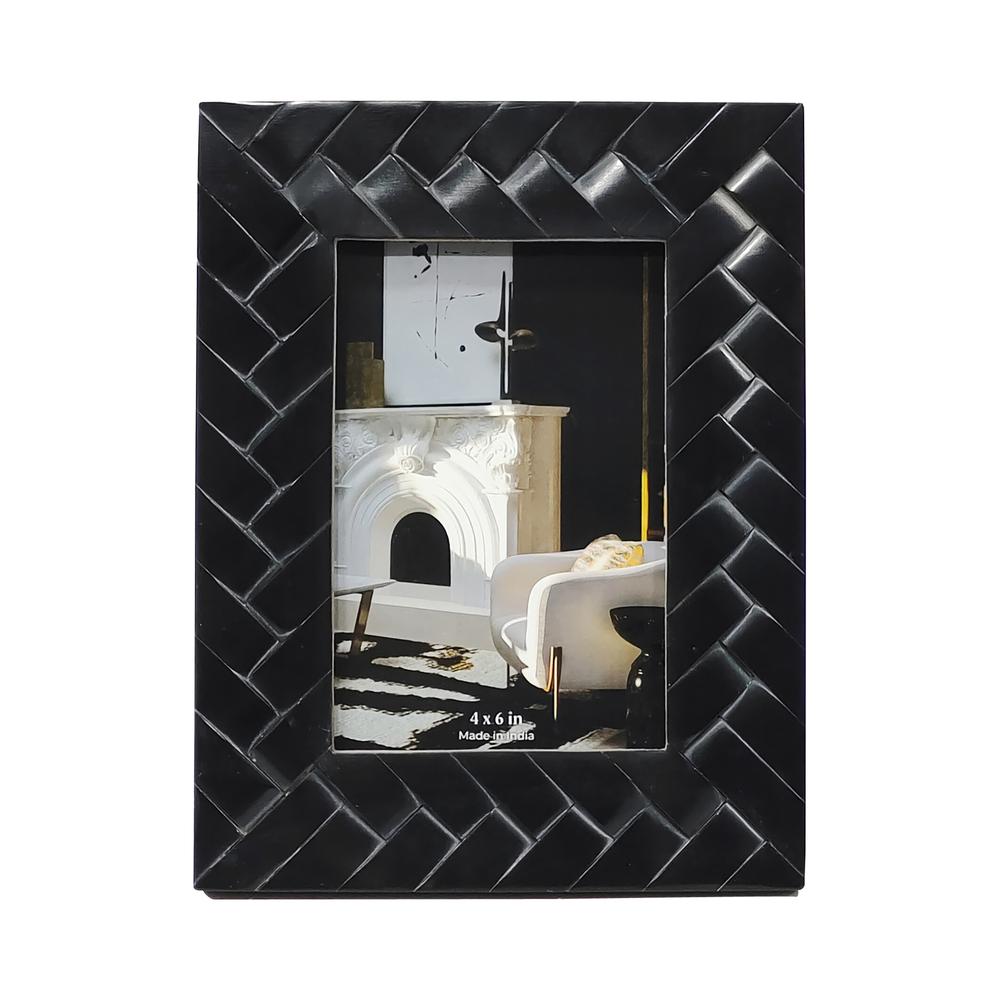 Resin, 4x6 Woven Photo Frame, Black. Picture 1