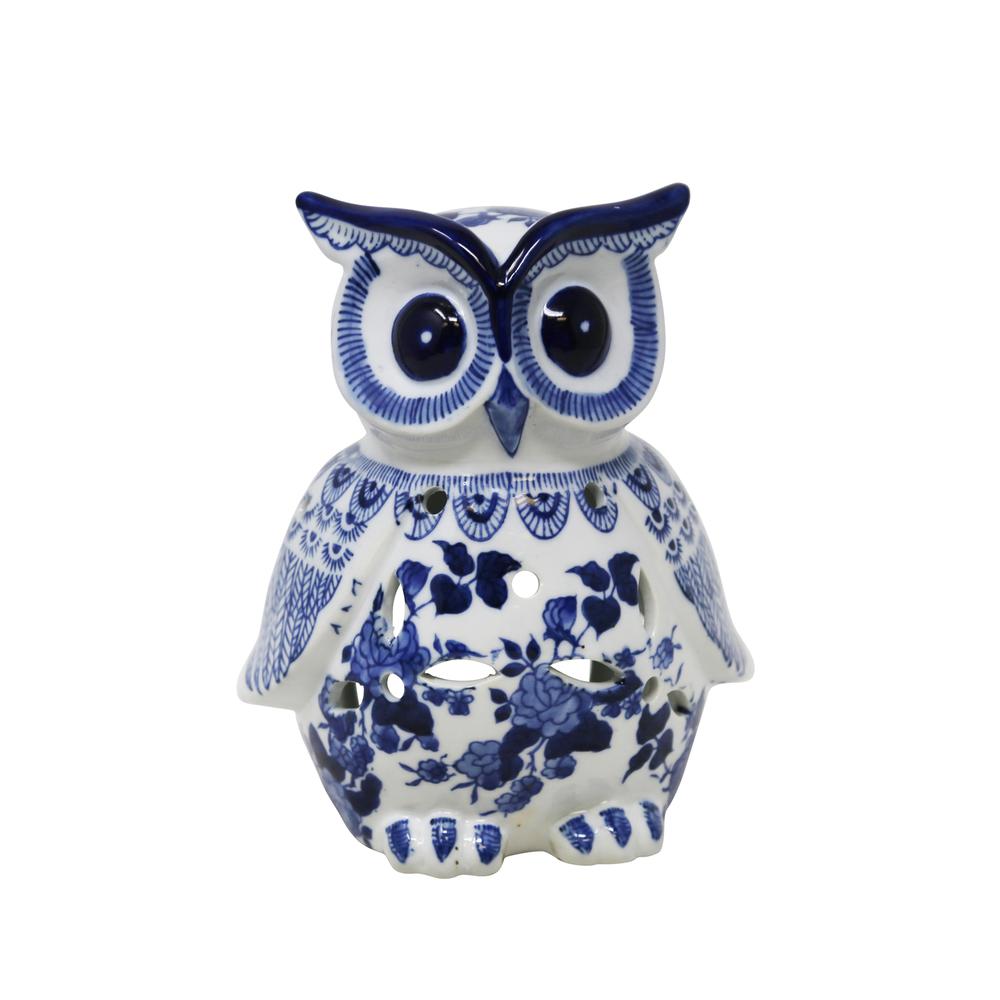 White/blue Ceramic Owl 8". Picture 1
