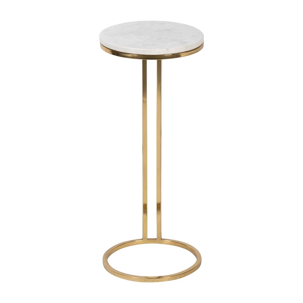 Metal/marble, 10"dx24"h Drink Table, White/gold. Picture 2