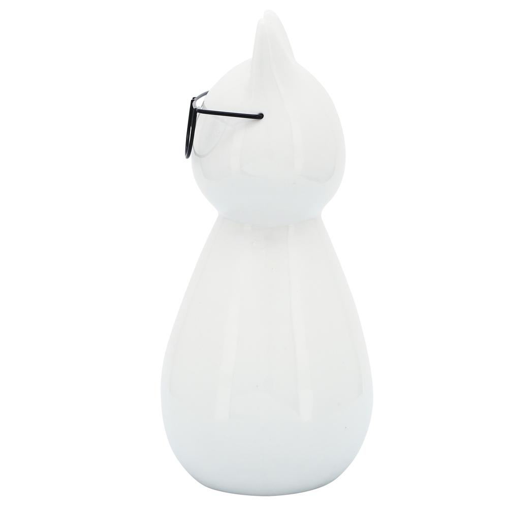 Porcelain, 7"h Cat W/ Glasses, White. Picture 3