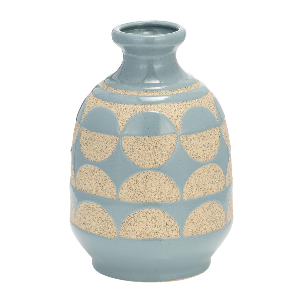 Cer, 10"h Half Circles Vase, Cameo Blue. Picture 1