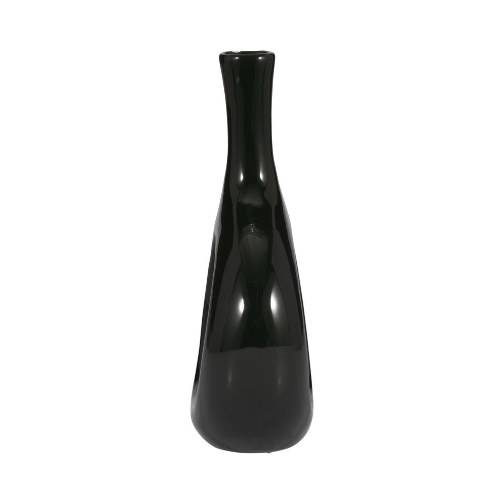 Cer, 9" Curved Open Cut Out Vase, Green. Picture 3