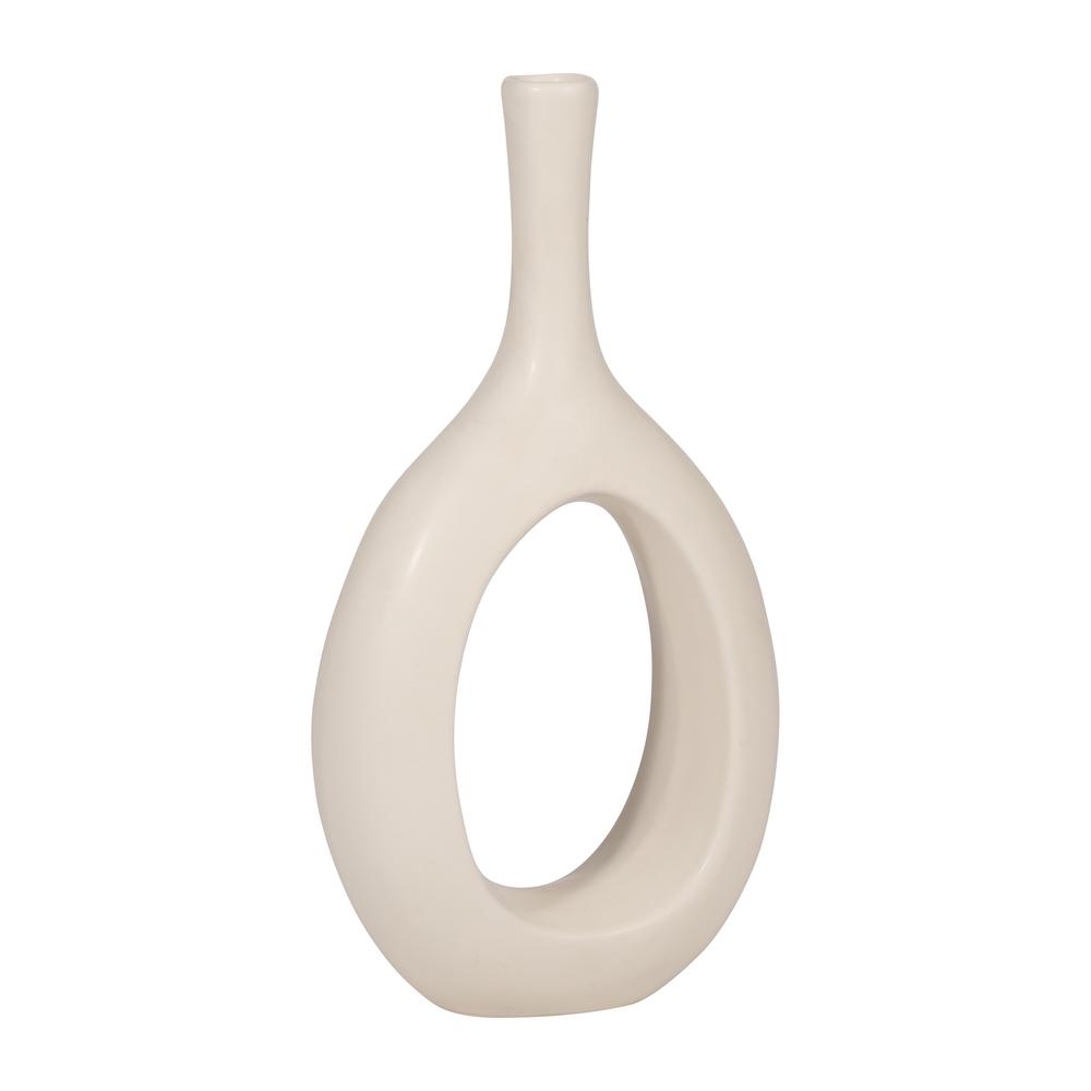 Cer, 12" Curved Open Cut Out Vase, Cotton. Picture 2