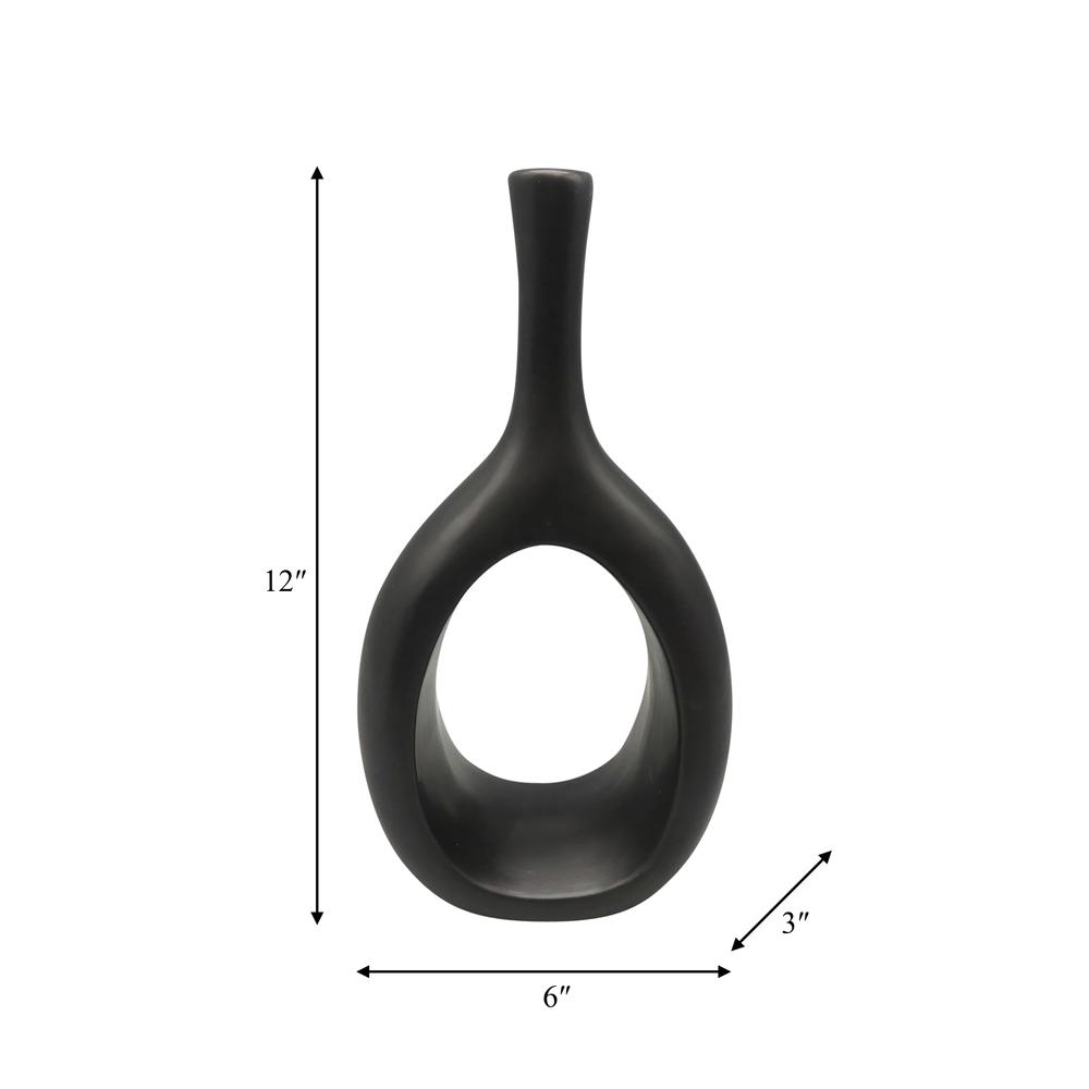 Cer, 12" Curved Open Cut Out Vase, Black. Picture 9