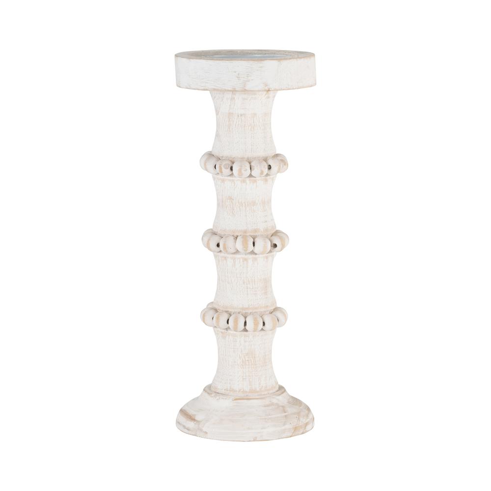 Wood, 13" Antique Style Candle Holder, White. Picture 2