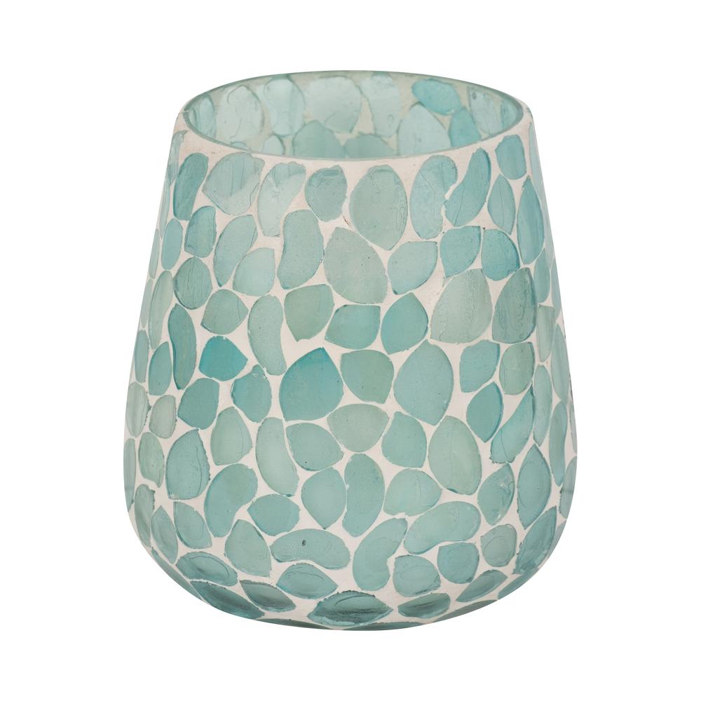 Glass, 5" 18 Oz Mosaic Scented Candle, Light Blue. Picture 1
