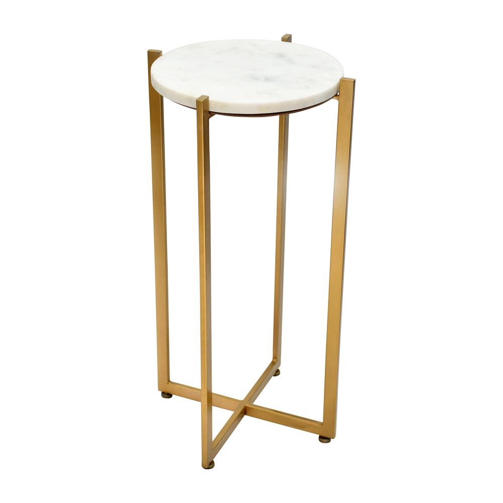 Metal, 23" Round Marble Top Accent Table, Gold. Picture 1