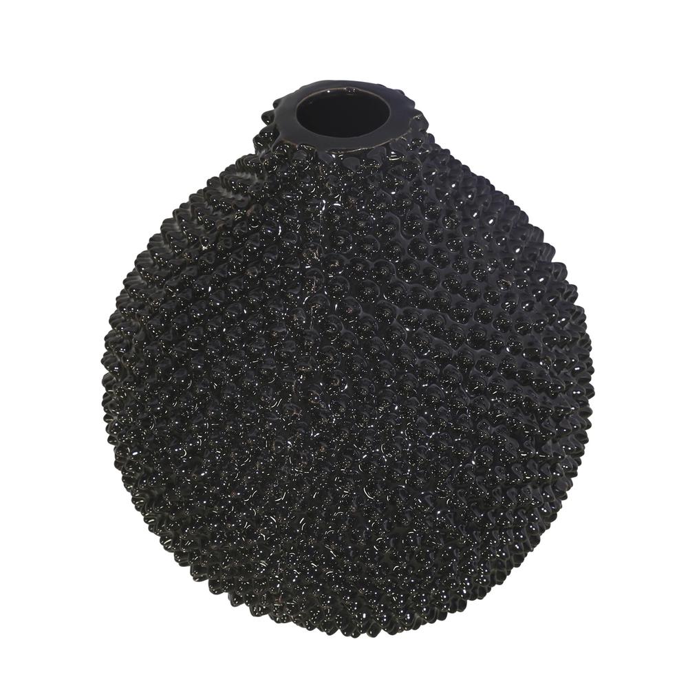 Ec, Gloss Black Spiked Ceramic Vase 8". Picture 2