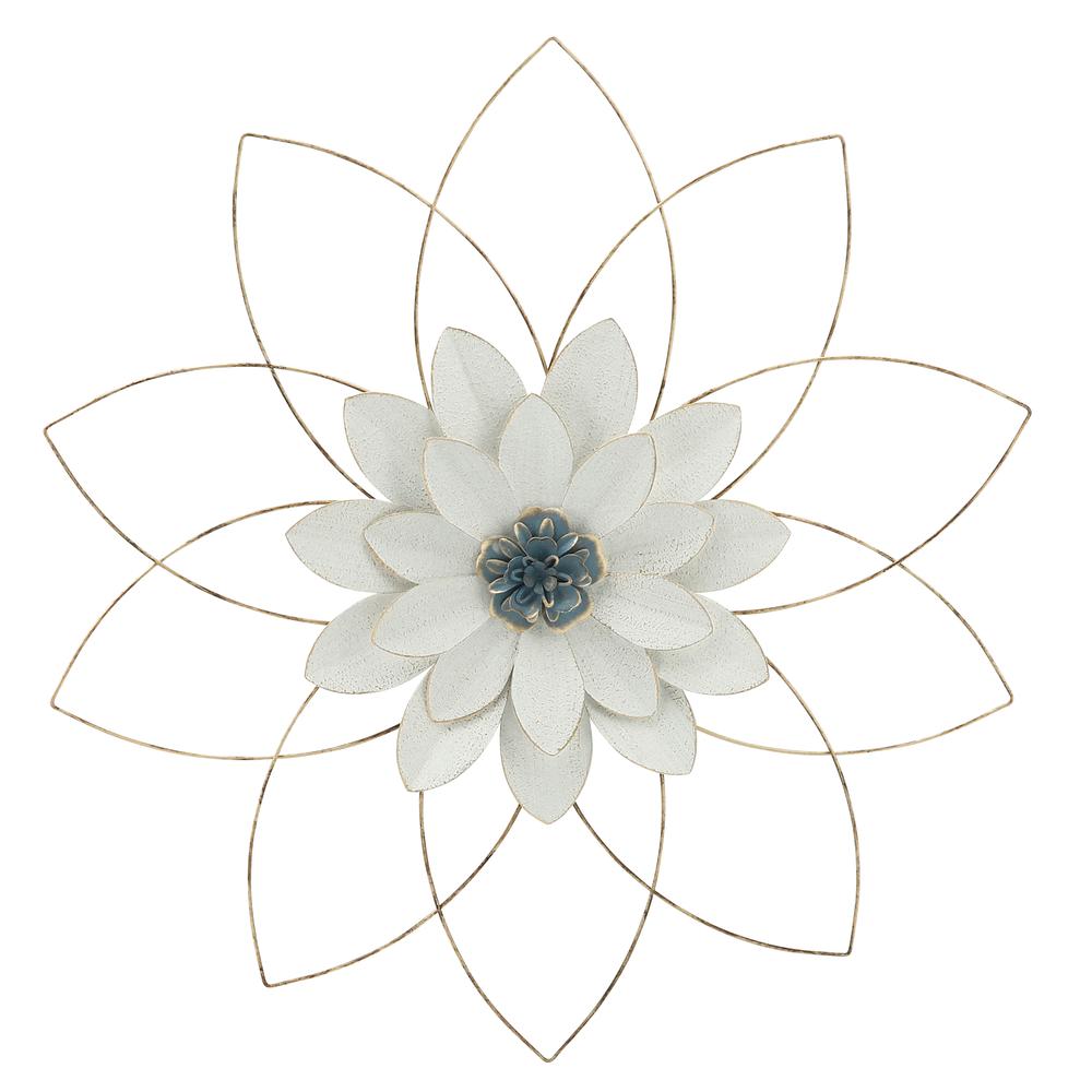 Metal 25" Wall Flower, White/blue, Wb. Picture 1