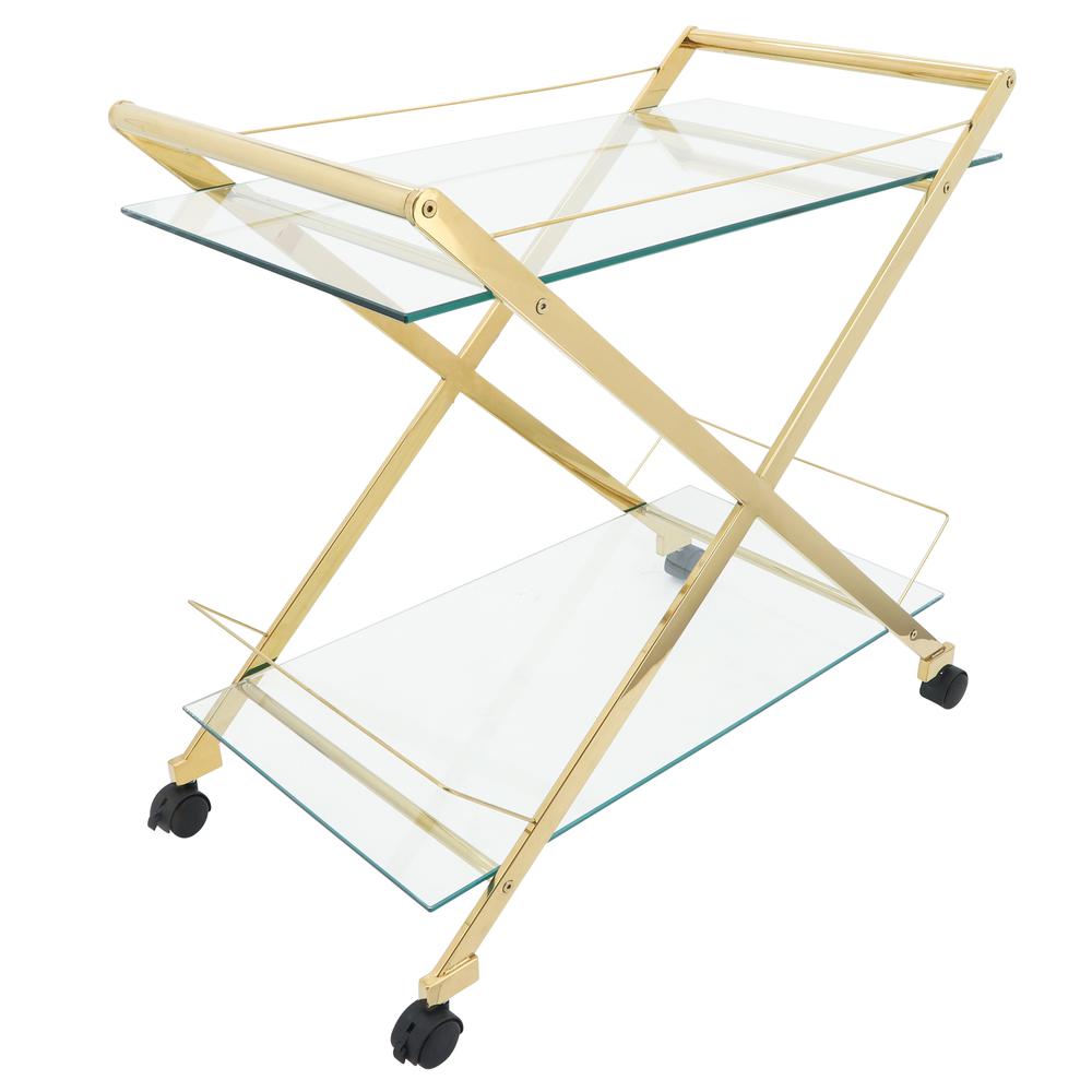 Two Tier 31" Rolling Bar Cart,gold Kd. Picture 2