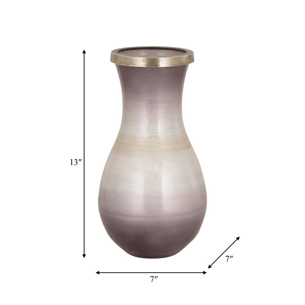 Glass, 13" Vase With Metal Rim, Multi. Picture 7